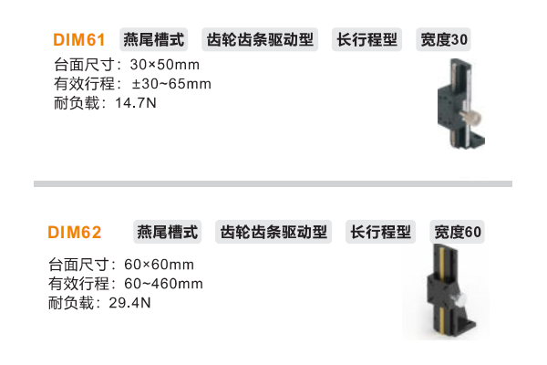 長行程型DIM61/DIM62手動(dòng)位移滑臺(tái)(圖2)