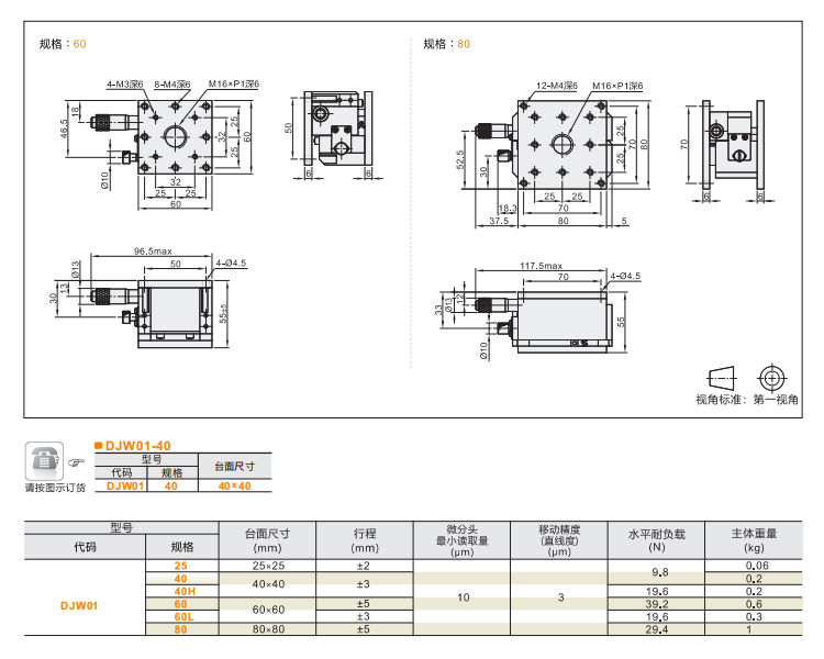 高精度DJWO1/DJWO3/DJW11手動位移臺(圖5)