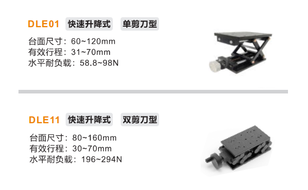 單雙剪刀型DLE01/DLE11手動位移滑臺(圖2) 單雙剪刀型DLE01/DLE11手動位移滑臺(圖2)