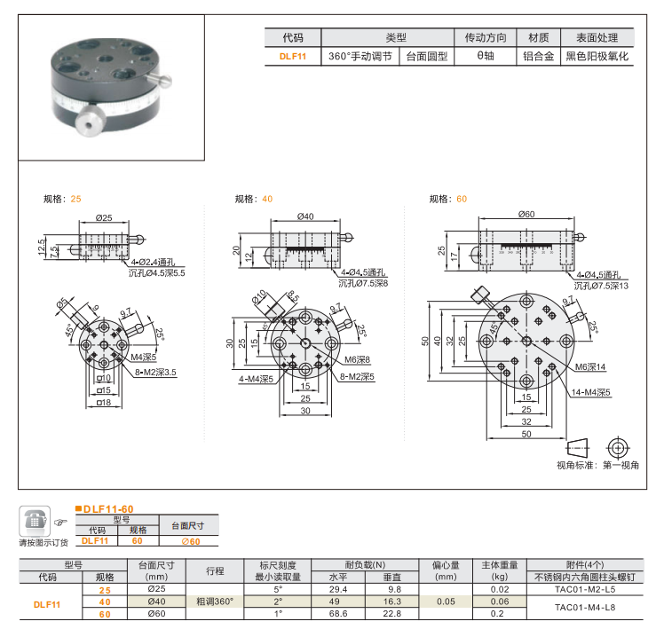 360°手動調(diào)節(jié)千分尺進(jìn)給DLF01/DLF11/DLF21手動位移滑臺(圖5)