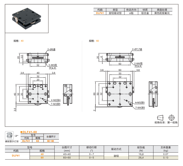 三點(diǎn)支撐式傾斜型DLF41和DLF42旋鈕驅(qū)動(dòng)型(圖3)